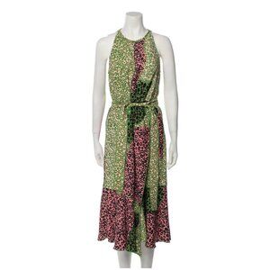 Derek Lam 10 Crosby Printed Patchwork Dress Womens 2 Green Pink Midi Sleeveless